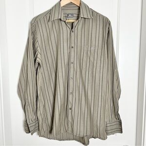 Classic Lacoste Striped Cotton Shirt - Grayish Khaki | Men’s M/L